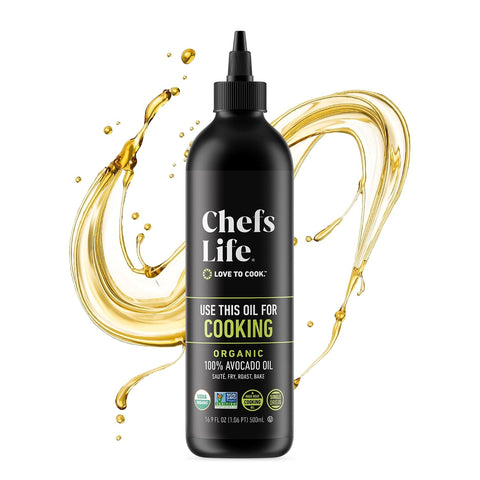 Chefs Life Organic Avocado Oil - Organic Avocado Oil For Cooking, Avocado Oil Organic for Dressing, Dipping, Drizzle, 100% Pure, Single Origin, Non GMO - 16.9 Fl Oz Squeezable Bottle (3 Pack)