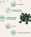Organic Chlorella Spirulina Tablets, 3000mg , 720 Counts, 4 Months Supply, 50/50 Blend Superfood, No Filler, No Additives, Cracked Cell Wall, Rich in Vegan Protein & Chlorophyll