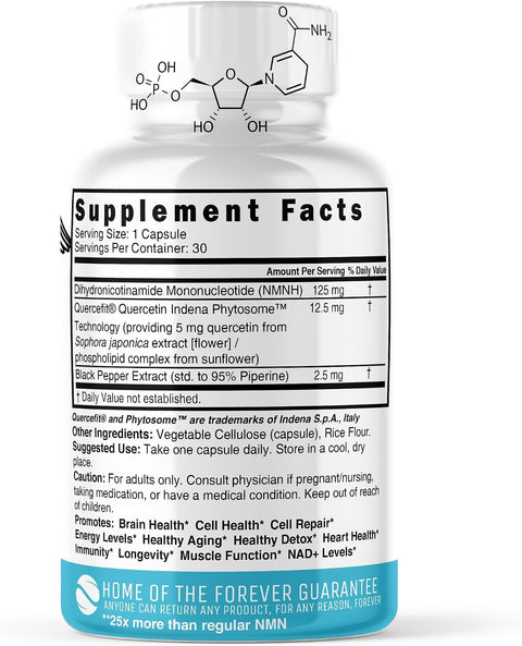 Natures Fusions NMNH (NMN Supplement Alternative) (Dihydronicotinamide Mononucleotide) 125mg 25 Times More Effective Than NR and NAD+ Boost NAD+ by up to 10 Times 30 Count (30 Servings)