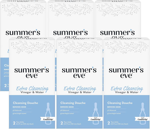Summer's Eve Extra Cleansing Vinegar and Water Feminine Cleansing Douche, Odor Control, pH Balanced, Gynecologist Tested, with Comfortip, 4.5 Ounce Each, 2 Count (Pack of 6)