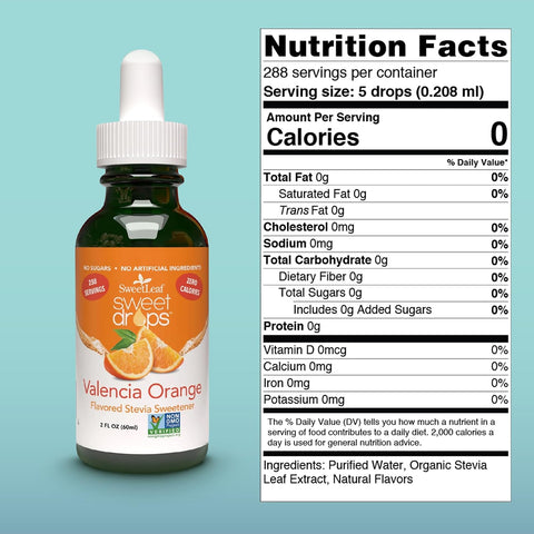 SweetLeaf Sweet Drops Flavored Stevia Liquid Sweetener Organic Stevia Extract Zero Calories Gluten Keto Friendly Non GMO Natural Flavor Valencia Orange 2 Fl Oz (Pack of 2)