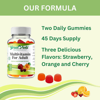 Greenfield Nutritions Halal Multivitamins For Adults 90 Halal Vitamins For Women & Men All Essential Gelatin Halal Gummy Vitamin, Mineral, Folic Acid, Biotin, Gluten Free, Non-Gmo, Vegetarian
