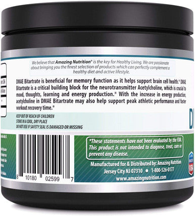 Amazing Nutrition Formula DMAE Bitartrate Powder Supplement | 100 Grams | 286 Servings | Non-GMO | Gluten- | Made in USA