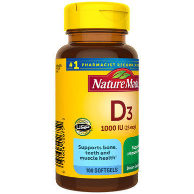 Nature Made Vitamin D3 1000 Iu (25 Mcg) Softgels 100 Count For Bone Health (Packaging May Vary)