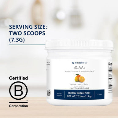 Metagenics BCAAs Powder 7.72 oz (219 g) Orange Mango Flavor 30 Servings - Non-GMO Gluten Vegetarian