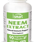 Supersmart Neem Extract 1500 mg Per Day Azadirachta Indica Extract Boost Immune System Anti Inflammatory Supplement NonGMO Gluten Free 90 Vegetarian Capsules