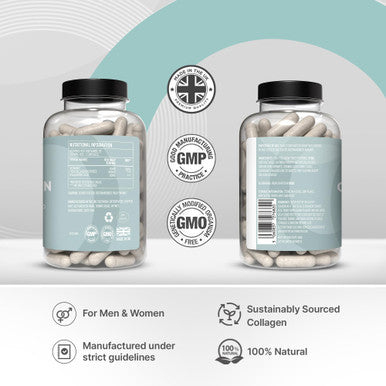 Omnia Marine Collagen Capsules 1200mg Premium Skin Hair & Nail Health Support for Women & Men Enriched with Type I Collagen Hyaluronic Acid & Vitamin C High-Potency Formula UK Made 60 Capsules