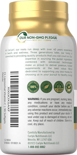 Carlyle Liposomal Vitamin C | 2200mg | 90 Softgels | High Potency Complex Supplement | Non-GMO Gluten Supplement Packaging May Vary