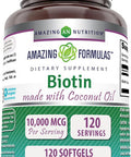 Amazing Nutrition Formulas Biotin with Extra Virgin Organic Coconut Oil Supplement | 10000 Mcg | 120 Softgels | Non-GMO | Gluten- | Made in USA