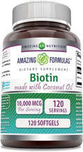 Amazing Nutrition Formulas Biotin with Extra Virgin Organic Coconut Oil Supplement | 10000 Mcg | 120 Softgels | Non-GMO | Gluten- | Made in USA