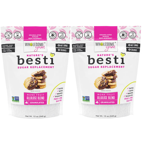 Wholesome Yum Besti Natural Sugar Substitute - Keto Granulated Monk Fruit Sweetener Blend With Allulose (No Erythritol) - Non GMO, Zero Calorie, Zero Carb, Sugar Free, No Aftertaste (12 oz)