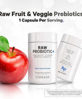 Codeage Raw Probiotic+ Supplement - 34 Probiotic Strains 100 Billion CFUs Raw Whole Food Probiotics Digestive Enzymes Raw Fruits & Veggies Prebiotics - Wild Kefir Culture - Non-GMO - 30 Capsules