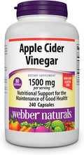 Webber Naturals Apple Cider Vinegar Pills 1500 mg per Serving High Potency 240 Capsules Natural Digestion Metabolism Weight Detox Support NonGMO Gluten Dairy Sugar