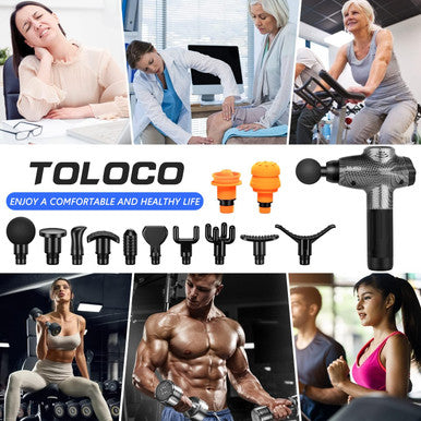 Toloco Massage Gun, Muscle Massage Gun Deep Tissue, Percussion Massage Gun With 12 Replacement Heads, Super Quiet Portable Electric Massager For Athletes, Treatment, Relax, Carbon