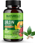 NATURELO Vegan Iron Supplement with Vitamin C and Organic Whole Foods - Gentle Iron Pills for Women & Men w/ Iron Deficiency Including Pregnancy, Anemia and Vegan Diets - 90 Mini Capsules