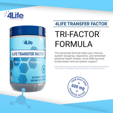 4Life Transfer Factor Tri-Factor Formula - Advanced Immune Support Supplement with Cow Colostrum & Chicken Egg Yolk - Boosts NK Cell Activity & Overall Immunity - 60 Veggie Capsules