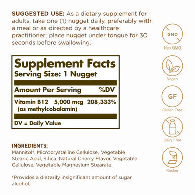 Solgar Methylcobalamin (Vitamin B12) 5000 Mcg - 60 Nuggets Pack Of 3 - Supports Energy Metabolism - Vitamin B - Non-Gmo Vegan Gluten Free - 180 Total Servings