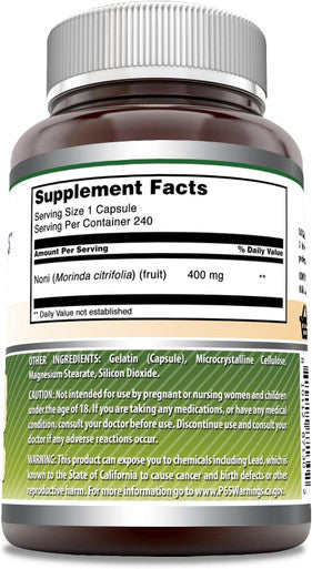 Amazing Nutrition Formulas Noni 400 Mg per Serving | 240 Capsules Supplement | Non-GMO | Gluten | Made in USA