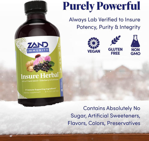 Zand Herbals Insure Herbal Liquid Blend - 17 Wellness Ingredients - W/Ecea Elderberry Ginger Sage Peppermint And More - Gluten Vegan Non-Gmo 60-Day 197 Servings 8 Fl Oz