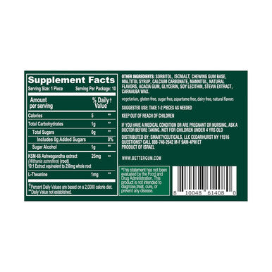 Ashwagum Focus Gum By Bettergum, High Potency Brain Supplement With Ksm 66 Ashwagandha And L Theanine, Supports Concentration And Memory, Alternative To Gummies, Sugar-Free, 10 Pieces - 6 Pack