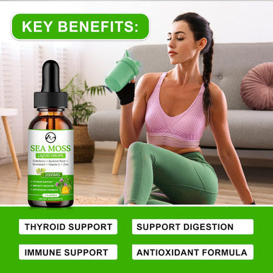 Sea Moss Liquid Drops - Irish Sea Moss 2000Mg With Elderberry, Burdock Root, Bromelain, Vitamin C And Zinc - 98 Essential Minerals Seamoss Supplement For Immune, Joint, Digestion, Aging Support - 2Oz