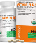 Bronson Vitamin D3 10,000 IU (250 mcg) 1 Year Supply for Immune Support, Healthy Muscle Function & Bone Health, High Potency Organic Non-GMO Vitamin D Supplement, 360 Tablets