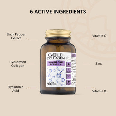 GOLD COLLAGEN Hyaluronic Formula - Collagen Supplements for Women Enhanced with Vitamin D Vitamin C Hyaluronic Acid & Zinc 90 Tablets - Collagen Tablets for Skin Hydration Hair Nail & Joint Care