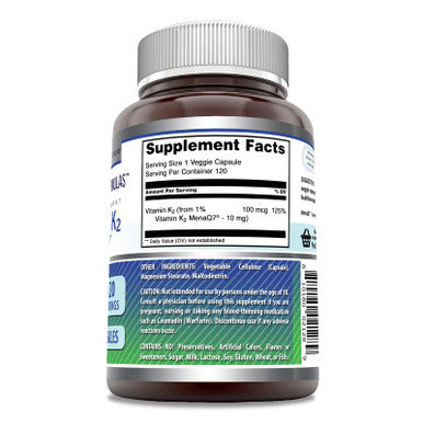 Amazing Formulas Vitamin K2 Menaq7 Mk7 100Mcg Veggie Capsules Supplement | Non-Gmo | Gluten Free | Made In Usa | Suitable For Vegetarians (120 Count)