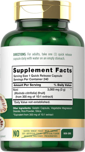 Carlyle Noni Fruit Capsules 3000mg | 240 Count | Non-GMO Gluten | Traditional Herb Supplement