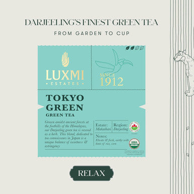 Luxmi Darjeeling Whole Leaf Green Tea Tokyo Blend from Tea Estate - India TASTING NOTES: Delicate & fresh earthy with hints of rice corn 250 Grams