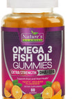 Omega 3 Fish Oil Gummies, Natural Orange Flavor, Extra Strength DHA & EPA, Omega 3 Supplement for Men & Women, Delicious Daily Gummy Vitamin, 60 Gummies