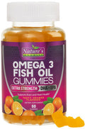Omega 3 Fish Oil Gummies, Natural Orange Flavor, Extra Strength DHA & EPA, Omega 3 Supplement for Men & Women, Delicious Daily Gummy Vitamin, 60 Gummies