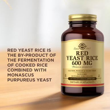 Solgar Red Yeast Rice 600 Mg - 120 Vegetable Capsules - Non-Gmo Vegan Gluten & Dairy Free Kosher - 60 Servings