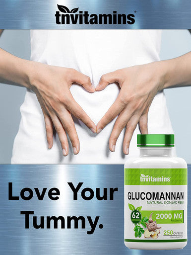 Glucomannan Capsules 2000 MG - 250 Count | Natural Konjac Root Fiber Extract Powder Supplement | Soluble, Dietary, & Digestive Fiber Pills | Produced in the USA | Non-GMO & Gluten Free | by TNVitamins