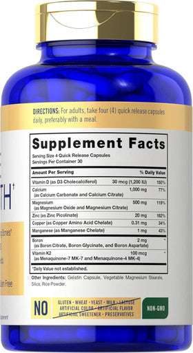 Carlyle Bone Strength Calcium Complex Supplement With Vitamin D3, Magnesium, K2, Zinc & Boron 120 Capsules Non-Gmo, Gluten Free