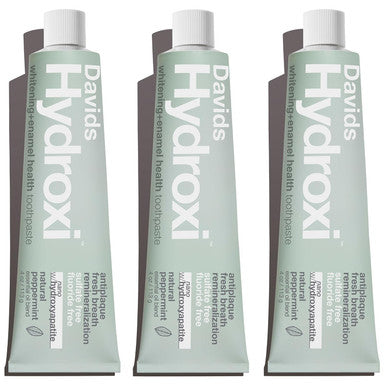 Davids Hydroxi Fluoride Free Nano Hydroxyapatite Whitening + Enamel Health Toothpaste Antiplaque Fresh Breath Remineralizing SLS Free New Whitening Mint 4 oz Made in USA (3 Pack)