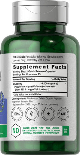 Horbaach Blueberry Extract Supplement 150 Capsules Blueberry Concentrate Non GMO Gluten Free