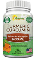 Turmeric Curcumin 1400mg Supplement - 120 Tablets - 100% Tumeric Root Powder & Black Extract Formula, Pure Joint Support Veggie Pills, Antioxidant Supplement