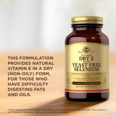 Solgar Dry Vitamin E With Yeast Free Selenium 100 Vegetable Capsules