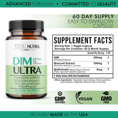 Dim Supplement: Dim Ultra 455Mg Diindolylmethane, Broccoli, Bioperine Natural Estrogen Blocker For Men, Female Hormone Balance For Women Menopause, Hormonal Acne, Pcos Support