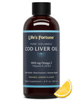 Life's Fortune Organic Cod Liver Oil Liquid Lemon Flavor Supplement - High Potency Fish Oil Omega 3 DHA & EPA Vitamin A E & D3 - Immune Health Joints GMO Free 1000 mg (8 Oz)
