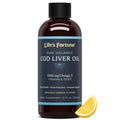 Life's Fortune Organic Cod Liver Oil Liquid Lemon Flavor Supplement - High Potency Fish Oil Omega 3 DHA & EPA Vitamin A E & D3 - Immune Health Joints GMO Free 1000 mg (8 Oz)