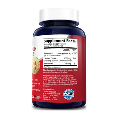 NusaPure Super Calcium 1300mg with Vitamin D3 and Bioperine 240 Veggie Caps (Non-GMO & Gluten-Free)