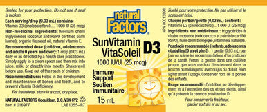 Natural Factors Vitamin D3 Drops 1000 IU 25 mcg Supports Strong Bones and Immune Function 0.5 Oz