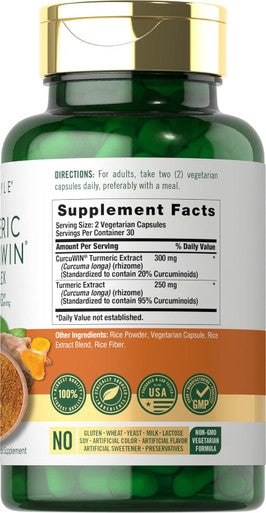 Carlyle Turmeric Supplement 550mg | 60 Capsules | CurcuWin Extract Complex | Vegetarian Non-GMO Gluten