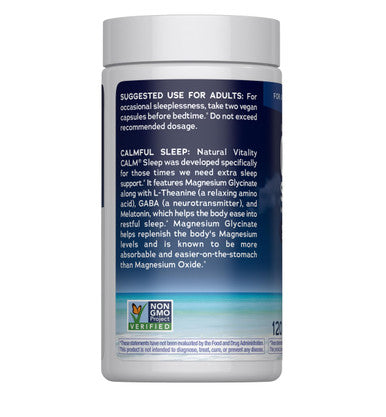 Natural Vitality Calm Sleep Capsules | Magnesium with Melatonin L-Theanine & Gaba Supplement | For a Good Night's Sleep | Non-GMO Gluten Free & Vegan | 120 Count