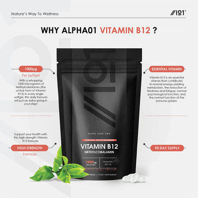 Vitamin B12 1000IU Methylcobalamin Softgels - Made with Cold-Pressed MCT Oil for Advanced Absorption - No Additives - Non-GMO, Gluten . 90 Softgels
