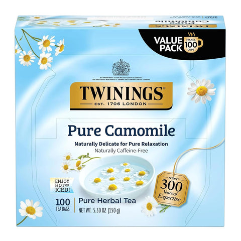 Twinings Lemon & Ginger, Caffeine-Free Herbal Tea Bags, 100 CT Box (1 Pack) | Spicy & Tangy, Ginger, Lemon Peel, Lemongrass, Blackberry Leaves, Soothe Digestion, 100 Foil Lined Individually Wrapped Bags