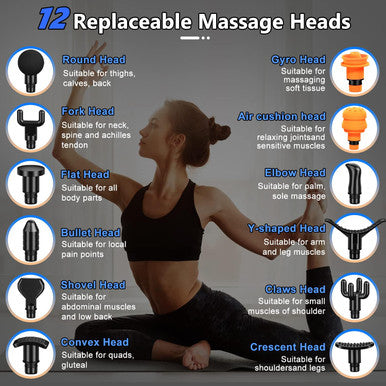 Toloco Massage Gun, Muscle Massage Gun Deep Tissue, Percussion Massage Gun With 12 Replacement Heads, Super Quiet Portable Electric Massager For Athletes, Treatment, Relax, Carbon
