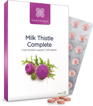 Healthspan Milk Thistle Complete | 120 Tablets | 50mg Milk Thistle Extract | B Vitamins | Calcium | Choline |